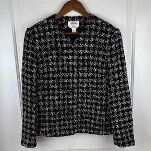 Talbots Petites 12 Italian Fabric Bouclé Jacket Black White Tweed Button Front